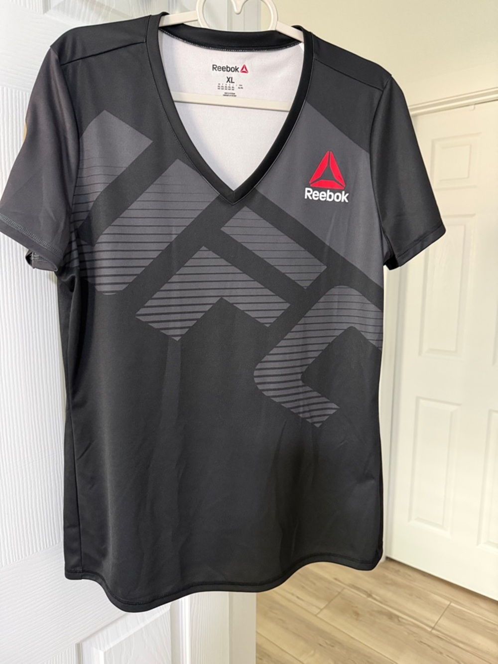 Reebok Black & Gray Conor McGregor V-Neck Athletic Shirt with Red Logo